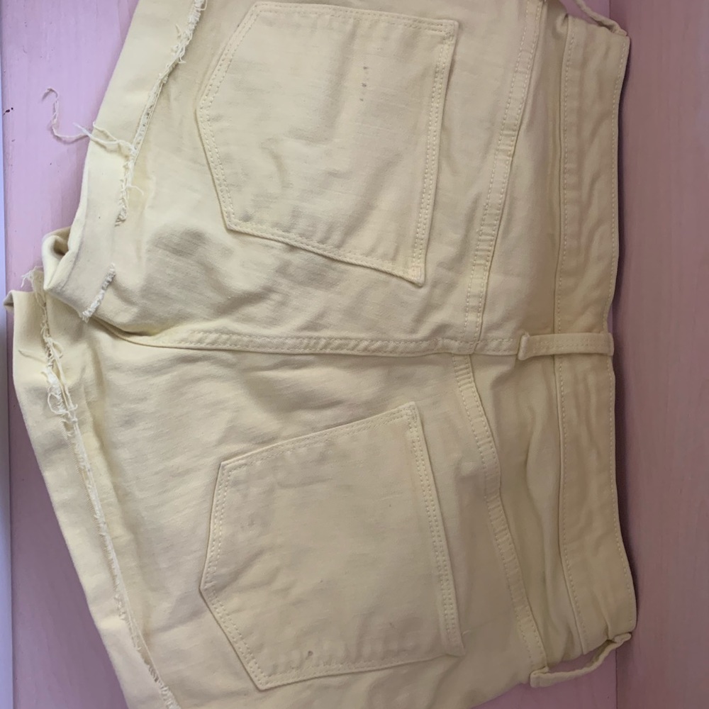 Yellow button up jean shorts